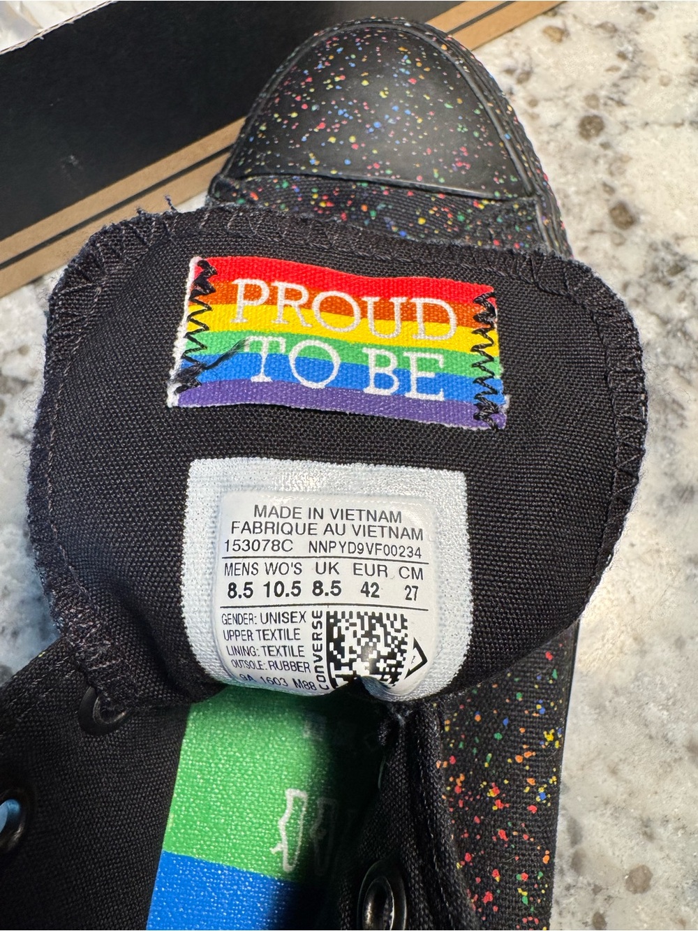 Converse Unisex LBGTQ Pride Black CTAS High-Top Sneakers with Multicolor Speckle - Picture 4 of 7